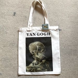 Van Gogh Exhibit Skeleton Smoking Canvas Tote Bag NWT